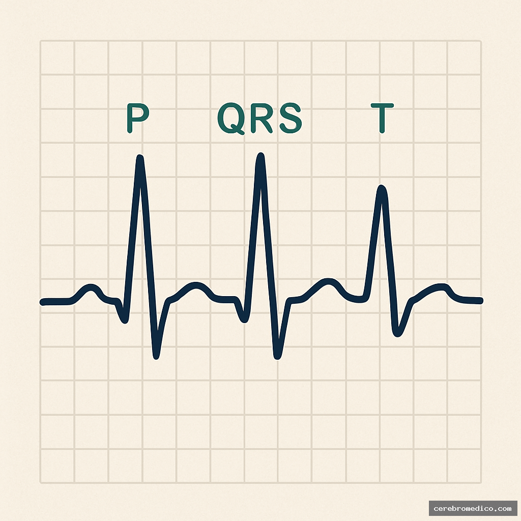 Electrocardiograma normal con ondas P, QRS y T